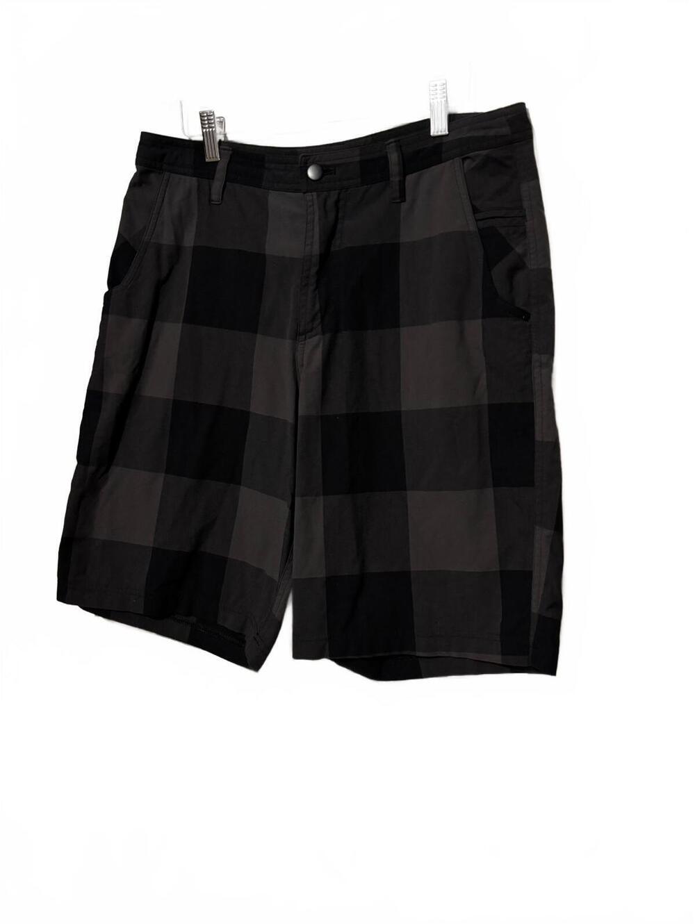 Lululemon Men's Black and Gray Checkered Athletic Shorts Size 34